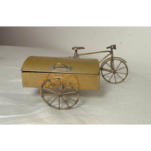 Metal Handmade Antique Brass Bicycle Bike W/ Moving Parts & Side Car Trinket Box Jar For Sale - Image 7 of 13