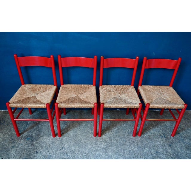 Vintage Italian Chairs in Red Lacquered Wood and Woven Straw, 1960s, Set of 4 For Sale - Image 17 of 18
