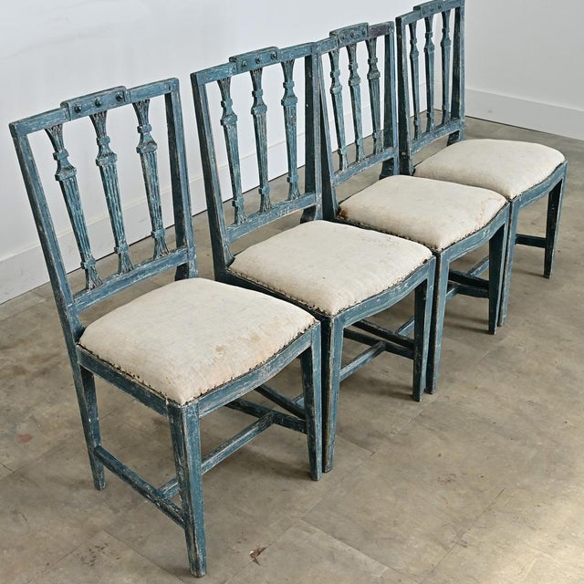 Swedish Gustavian 18th Century Set of Four Painted Side Chairs For Sale - Image 9 of 14