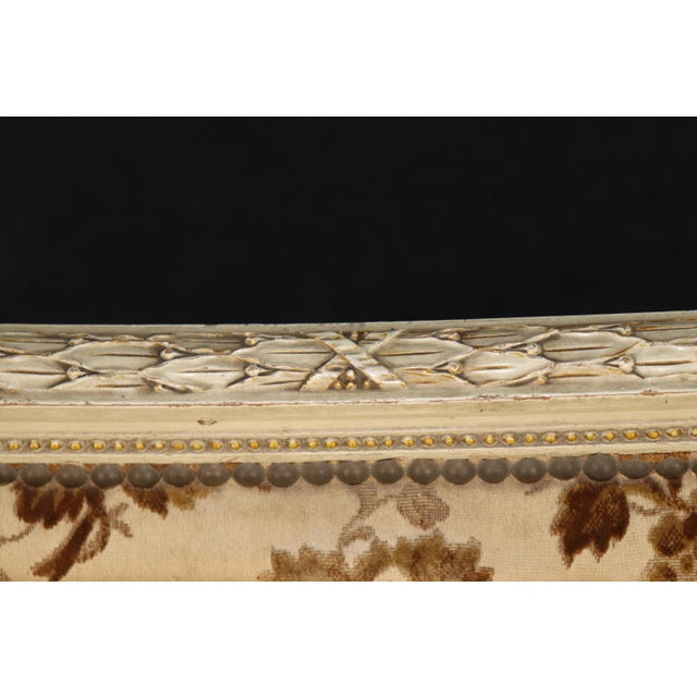 Wood Antique French Louis XVI Style Distressed Painted Settee For Sale - Image 7 of 12