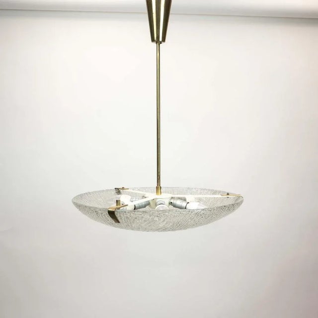 Kalmar Ceiling Lamp in Brass & Ice Glass attributed to J.T. Kalmar, 1960s For Sale - Image 4 of 13