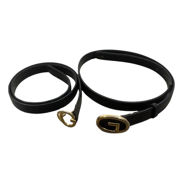 Two Elegant 1980s Leather and Brass Belts by Gucci For Sale