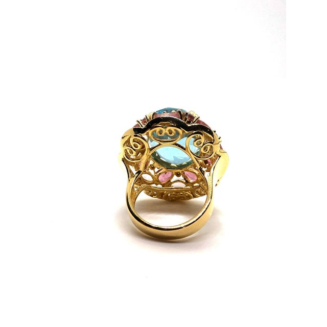 Bochic “Orient” Vintage Diamond, Blue Topaz & Pink Tourmaline Ring Set 18K & Sil For Sale - Image 11 of 11