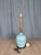 Mid 20th Century Danish Modern Blue Turquoise Striped Pottery Table Lamp For Sale - Image 6 of 14