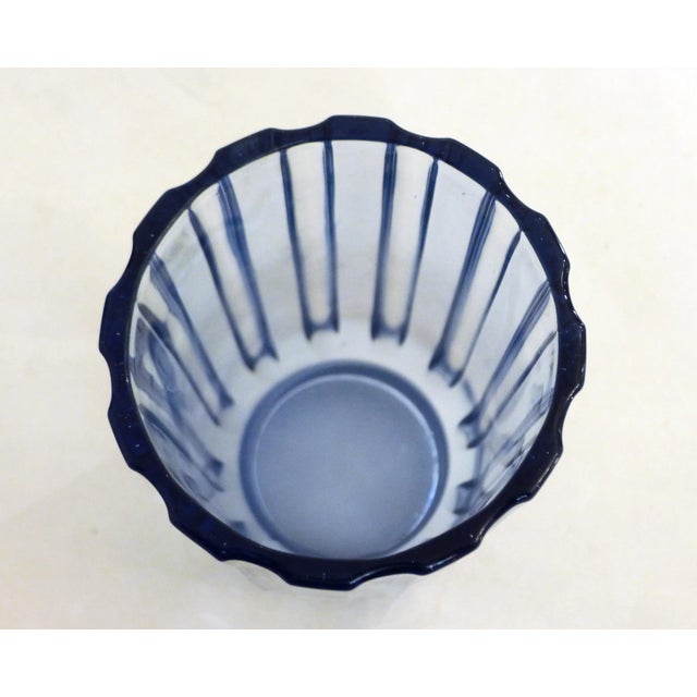 Art Deco Vase with Fluted Body in Blue Molded Pressed Glass, 1930s For Sale - Image 6 of 12