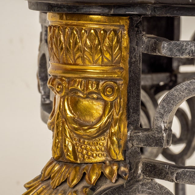 1980s Maitland Smith Tessellated Marble Console Table Wrought Iron Brass French Louis XV Style For Sale - Image 15 of 16