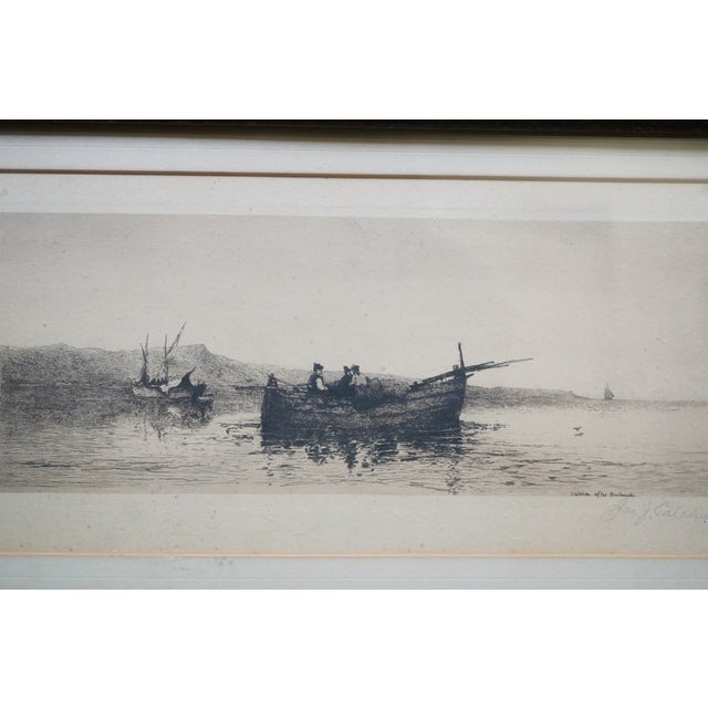 Antique James Calahan Signed Maritime Sailboat Seascape Etching After Boulanachi For Sale - Image 4 of 9