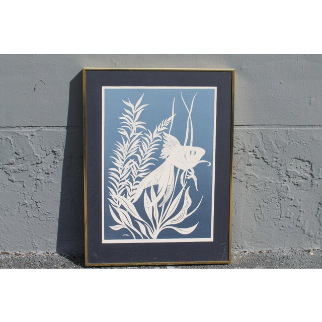 A Beautiful Silkscreen, mid century, great condition, blues, aquatic theme.