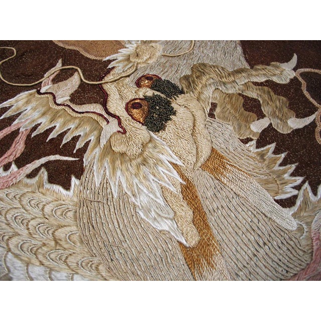 Chinese 1890s Brown Dragon Qing Antique Chinese Textile Flat Weaven Rug 2'10" X 4' Wool Silk Carpet For Sale - Image 3 of 7