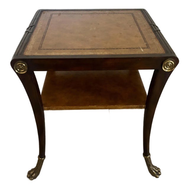 1970s Regency Style Leather Top Side Table by Maitland Smith For Sale