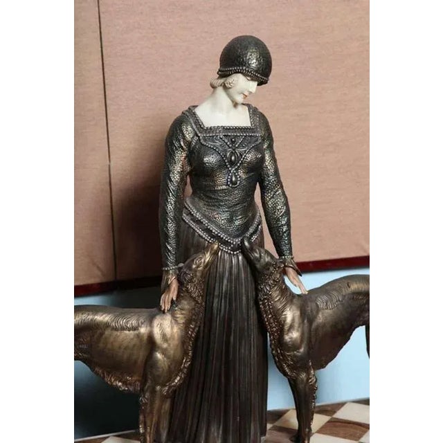 Beautiful Art Deco Bronze Sculpture Ivorine Torso & Hands on an onyx decorated base, Signed R. Lullier after Demetre...