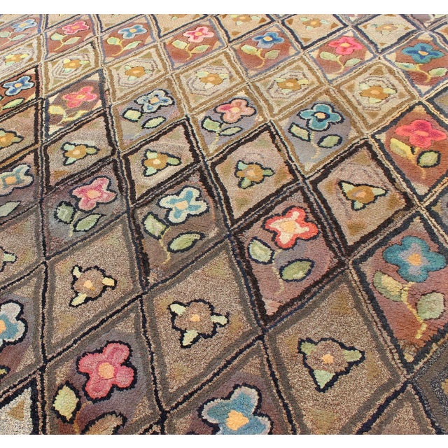 Late 19th Century Antique American Hooked Rug With Diamond Patchwork Floral Design 4'10"x8'6" For Sale - Image 5 of 10
