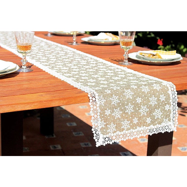Lace Eco Friendly French Woven Jute Table Runner With Snowflake Chairish