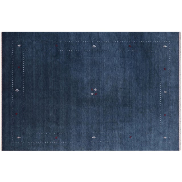 Boho Chic Gabbeh Blue/White Wool Rug - 8'10''x11'10'' For Sale - Image 9 of 10