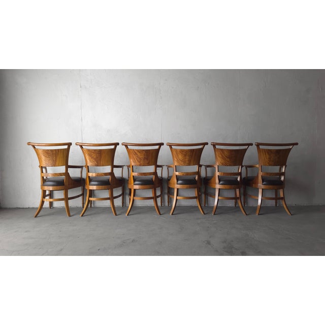 Art Deco Set of Six Antique Biedermeier Burled Walnut Dining Chairs For Sale - Image 3 of 10