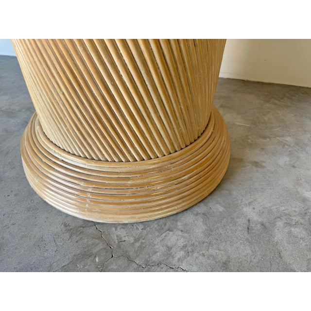 Brown 80s Vintage Postmodern Geometric Pattern Pencil Reed Rattan End-Side Table For Sale - Image 8 of 11