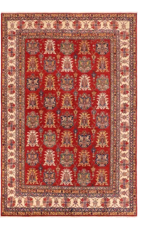 1990s 1990s Vintage Tribal Super Kazak Red/Beige Wool Rug