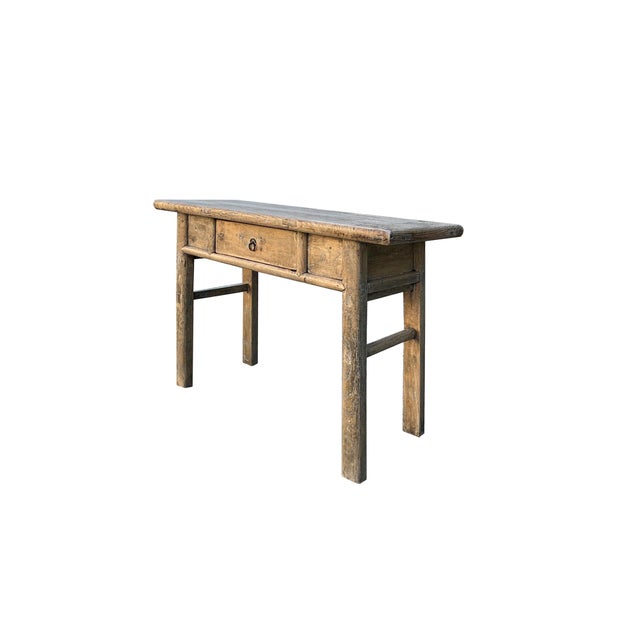 Rustic Raw Bleach Wash Wood Drawer Rectangular Console Side Table ...