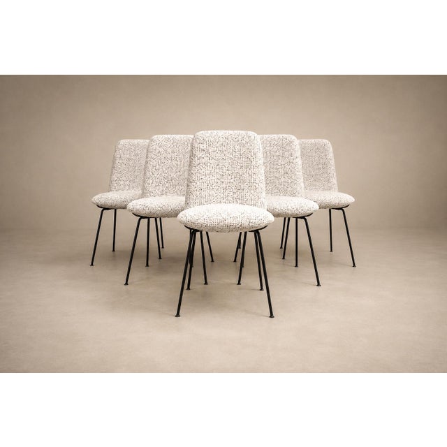 Mid-Century Modern Set of Six Dining Chairs in Metal and Boucle by Carlo Hauner, Brazil, 1950s For Sale - Image 3 of 18
