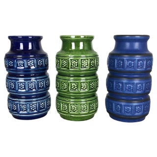 Multi-Color Pottery Fat Lava Vases from Scheurich, Germany, 1970s, Set of 3 For Sale