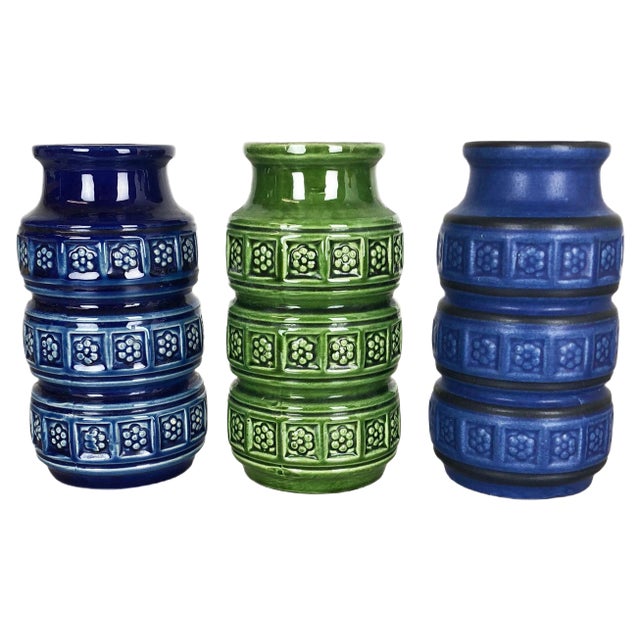 Multi-Color Pottery Fat Lava Vases from Scheurich, Germany, 1970s, Set of 3 For Sale
