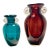 Pair of Hand Blown Art Glass Vases Amethyst Purple & Blue Green Bubble Handles For Sale