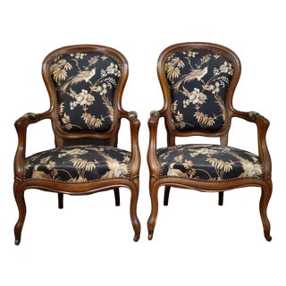 Napoleon III Mahogany Armchairs with Silk-Like Upholstery For Sale