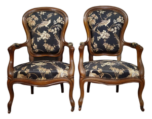 Napoleon III Mahogany Armchairs with Silk-Like Upholstery