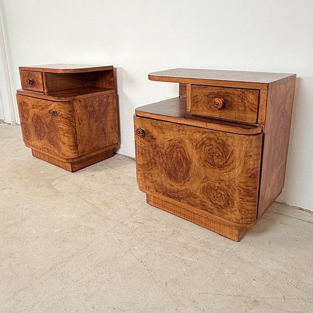 Vintage Art Deco Bedside Tables with Bakelite Handles, 1959, Set of 2 For Sale - Image 3 of 17