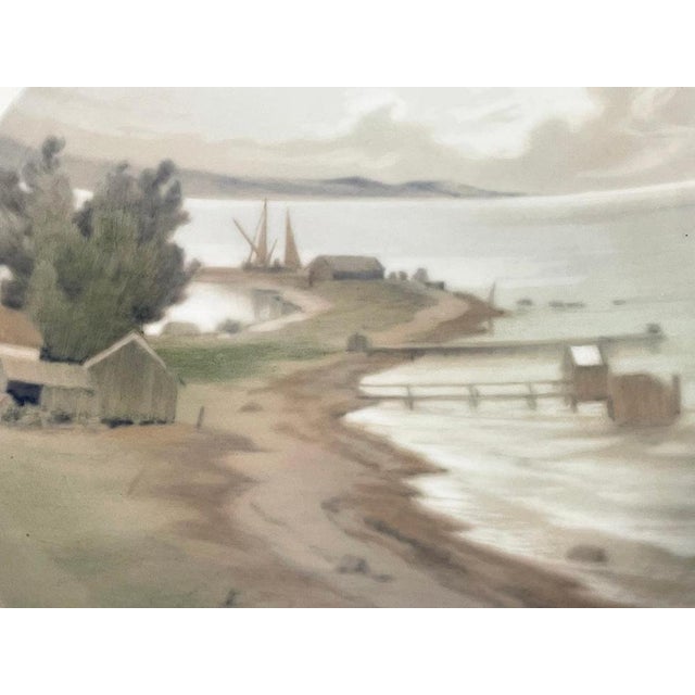 Land with Seascape Porcelain Wall Plate attributed to Bing & Grøndahl, Denmark, 1890s For Sale - Image 4 of 6