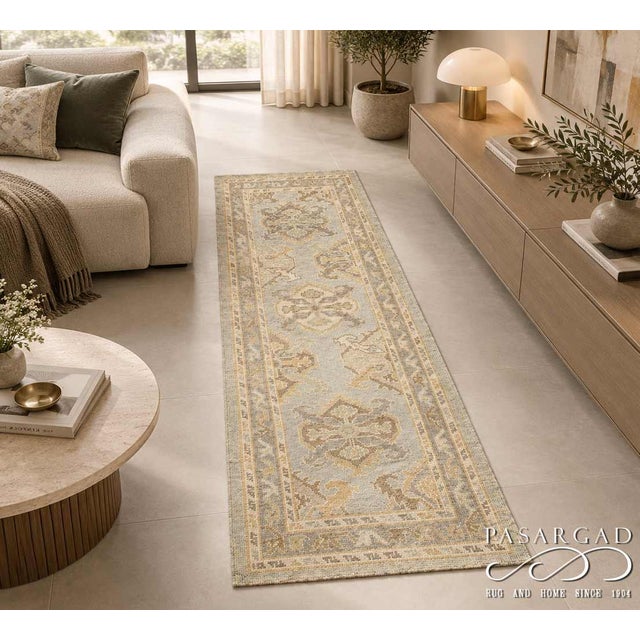Pasargad DC Pasargad Turkish Hand Knotted Oushak Runner Rug For Sale - Image 4 of 4