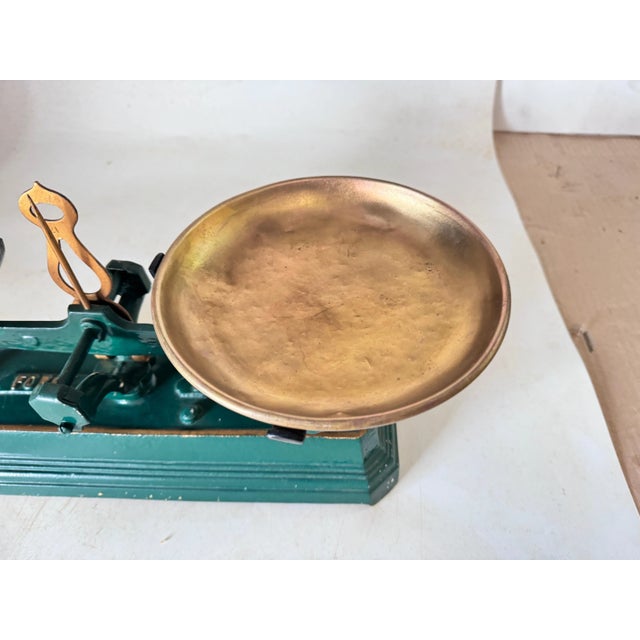 Gold Antique French Green and Gold Wrought Iron and Brass Scale, 19th Century For Sale - Image 8 of 13