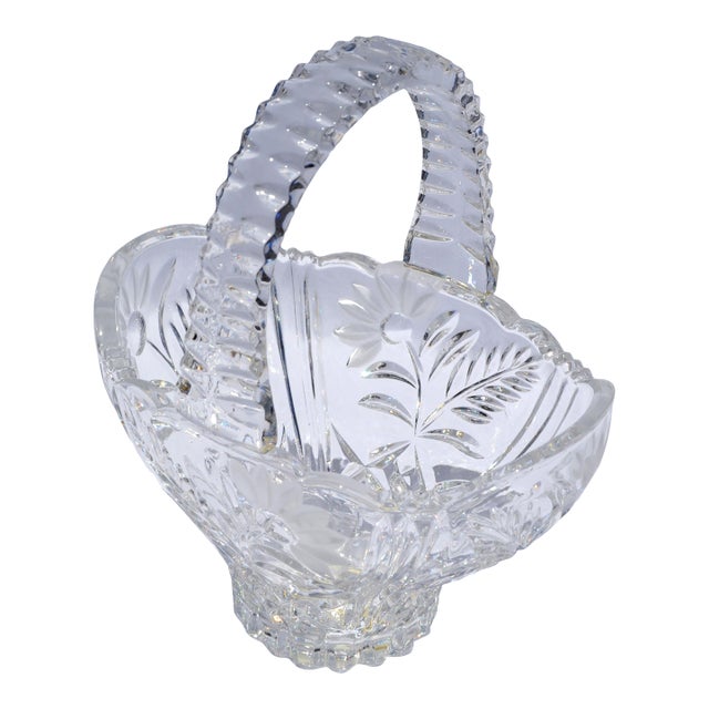 1960s West Germany Handmade Crystal Bride Princess Basket Etched 24% Lead Crystal Glass For Sale
