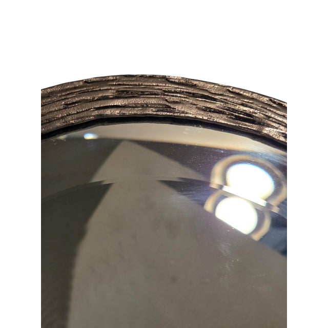 French Art Deco Hand Wrought Nickeled Iron Oval Mirror W/ Linear & Scroll Detail For Sale - Image 15 of 16