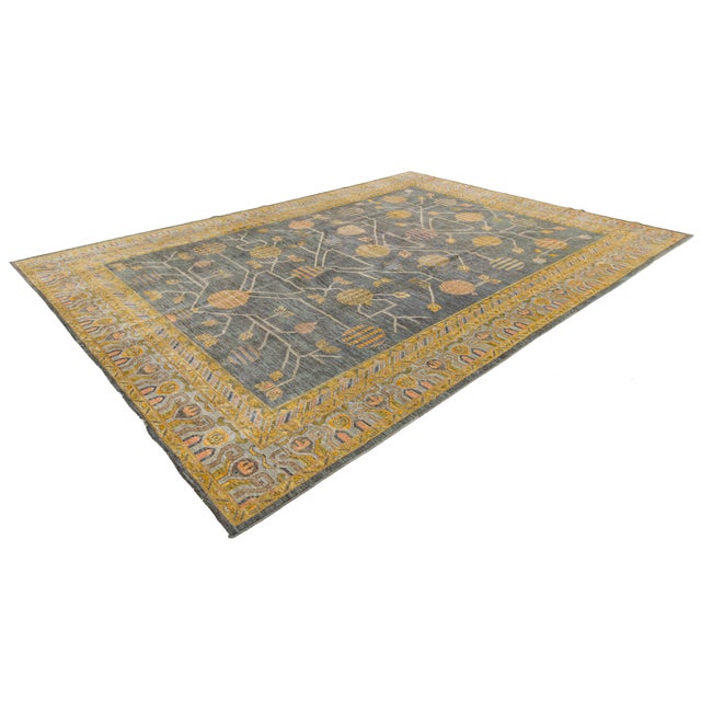 2020s Modern Khotan-Style Pomegranate Tree Charcoal Wool Area Rug For Sale - Image 5 of 12