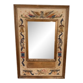 Mid Century Americana Cross Stitch and Applique Border Mirror For Sale