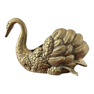 Mid-Century Hollywood Regency Solid Brass Swan Planter