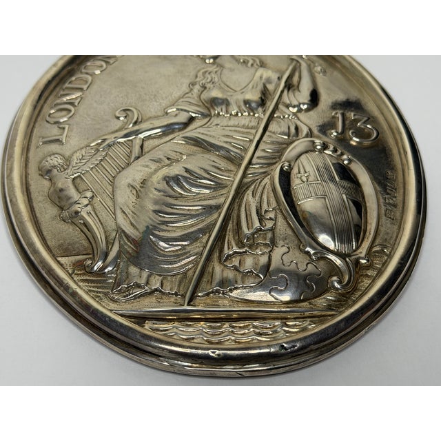 George III London Assurance Britannia Plaque – Hallmarked Sterling Silver, Hennell Family, London, Circa 1801 For Sale - Image 4 of 18