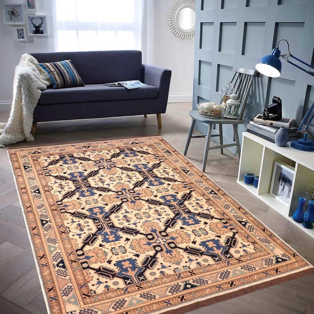 Create a new dimension of style in your home with this breathtaking semi-Vintage hand-knotted kargahi rug featuring...