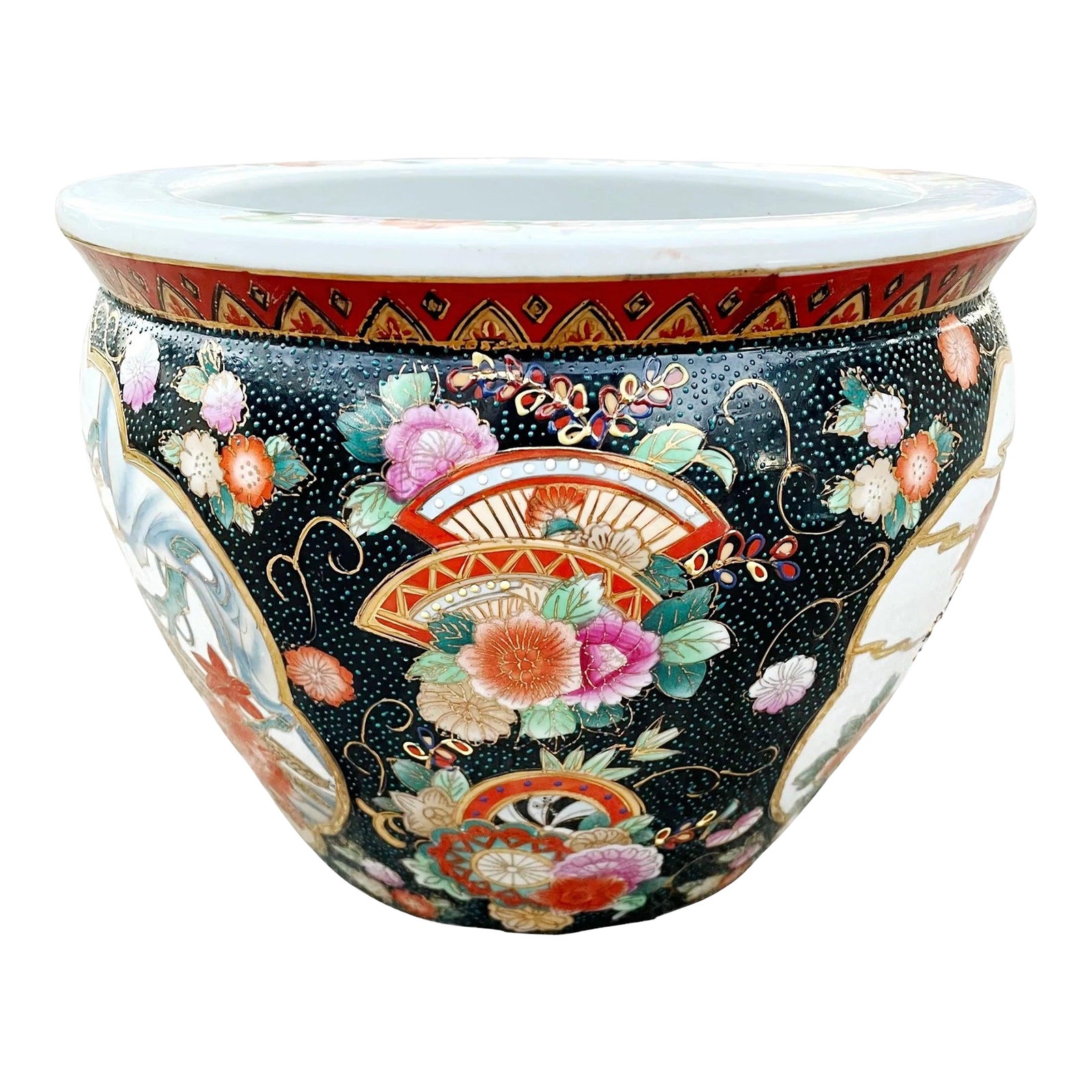 Vintage Chinese Porcelain Satsuma Planter With Birds and Floral Design