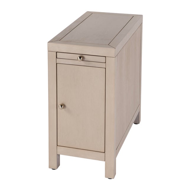 Transitional Nora 12 in. W Rectangular Wood 1 Door Narrow End Table with Pull-Out Tray, Antique Taupe For Sale - Image 3 of 11