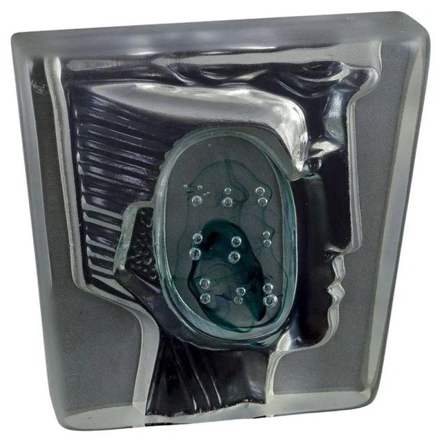 Green Female Face Sculpture in Murano Glass, Italy, 1980s For Sale - Image 8 of 8