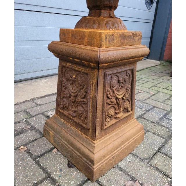 Brown Cast Iron Vase with Ears Planter with Pedestal For Sale - Image 8 of 9
