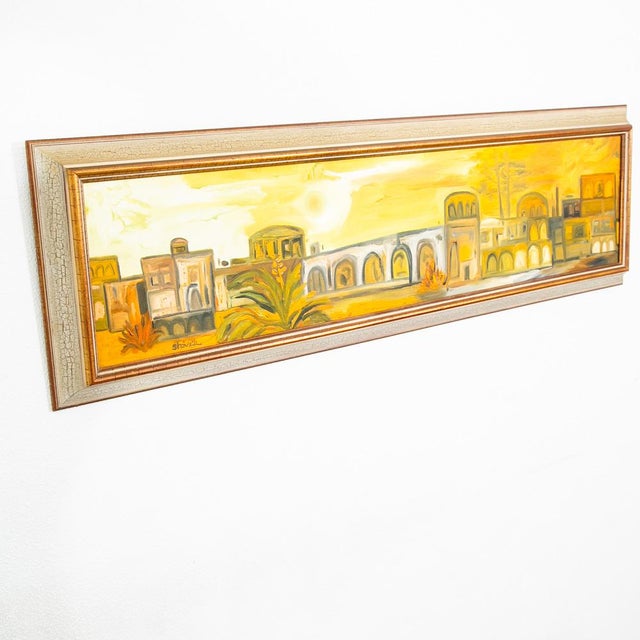 Mid-Century Modern Mid Century Modern Painting Art Abstract Landscape Frame Cityscape Abstract MCM For Sale - Image 3 of 12