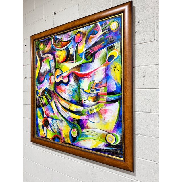 Fabulous large abstract in bright colors. Professionally framed canvas. Mixed media on canvas. Joanna Tyka artist. C 2000