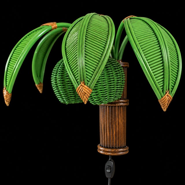 Brown Vintage Pencil Reed and Wicker Coconut Palm Tree Wall Light Sconce Attributed to Mario Torres Lopez For Sale - Image 8 of 10