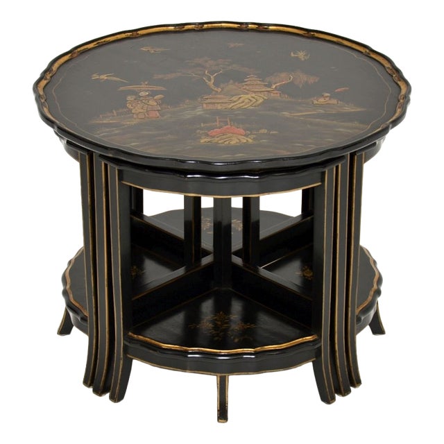 Antique Chinoiserie Lacquered Nesting Tables, 1920s, Set of 5 For Sale