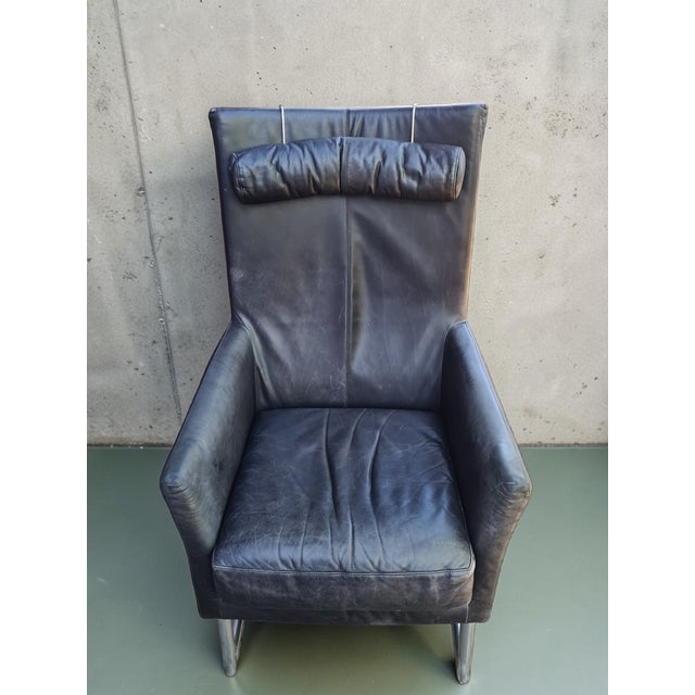 Black Modern Leather Lounge Chair with Steel Base from Montis, Netherlands, 1970s For Sale - Image 8 of 9