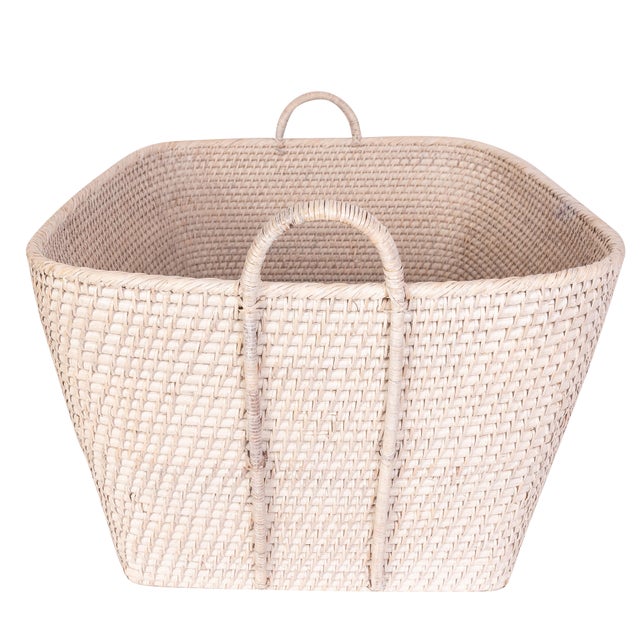 Artifacts Saboga Home Everything Basket with Hoop Handles in White Wash - 25" For Sale - Image 11 of 13
