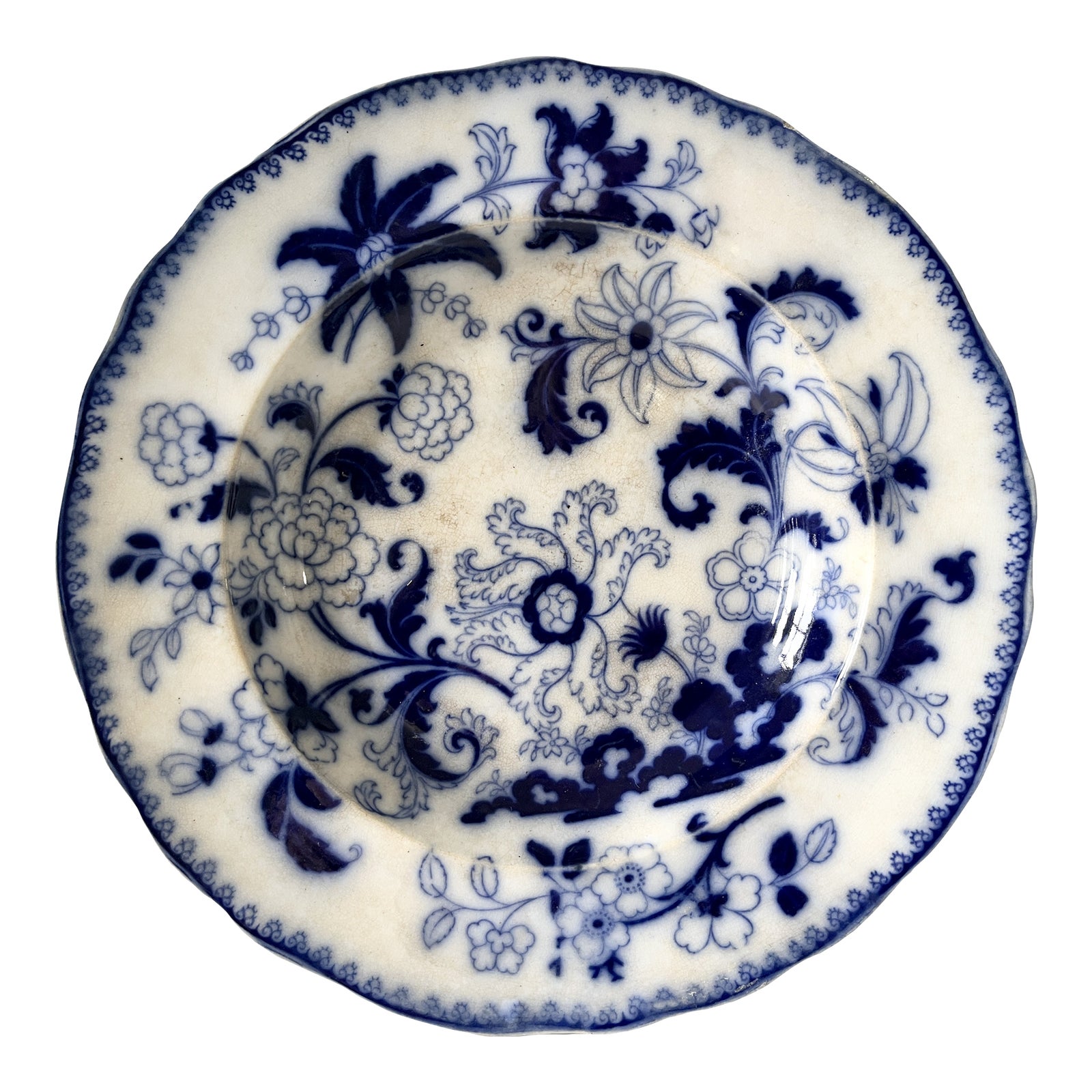 1820s60s Flow Blue Ironstone Shallow Bowl Antique